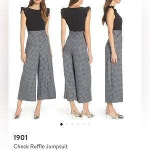 NWT 1901 Black & White Check Ruffle Sleeve Cropped Jumpsuit -Perfect for Spring!